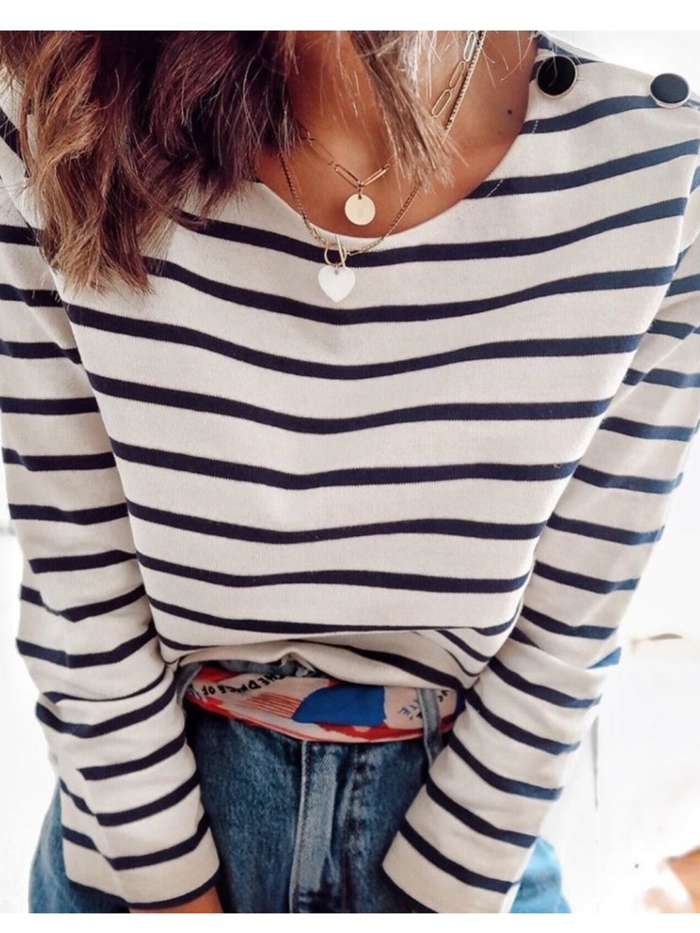 Sezane Striped Boatneck Long Sleeve Top - White/Navy